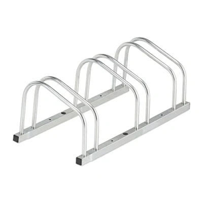 Image of Relaxdays Floor Bike Rack, for 3 Bicycles, Wheel Width up to 50 mm, Metal, Outdoor Parking Stand, Garage, Steel, Silver, 26 x 70.5 33.5 cm