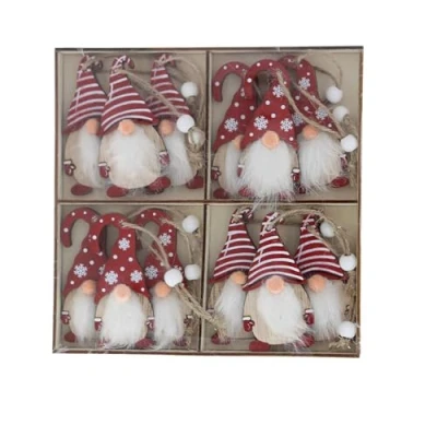 Image of Festive Productions Assorted Wooden Gonks Hanging Christmas Decoration Pack of 12 8cm Red/White Gonk Themed Décor Xmas Perfect for Home Living Room Trees