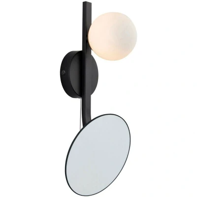 Image of Riomaggiore Bathroom Metal Wall Lamp, Matt Black, Mirrored Glass With Opal Glass, IP44