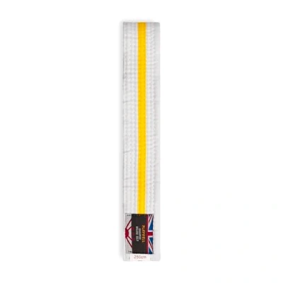 Image of Playwell Martial Arts Cotton Striped Coloured Grading Belt White With Yellow Stripe (320cm)