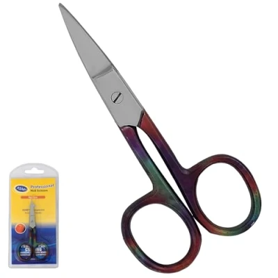 Image of Nail Scissors Professional Cuticle Extra Strong Curved Manicure Clippers Eyebrow Grooming Beard Trimming Hair Cutting (4&quot; Gold Green)