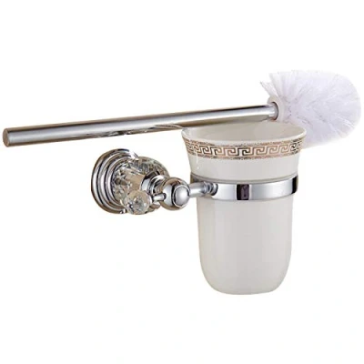Image of WOMAO Toilet Brush with Holder Chrome Wall Mounted Ceramic Silicone Brushes and Holders Sets Crystal Silver Bathroom Cleaning Set