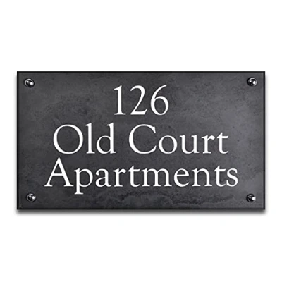 Image of Smooth Slate Black/Charcoal Grey House Signs, Personalised With Your Name/Number (405mm x 255mm 10mm)