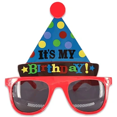 Image of Pohotobooth Props Ltd Blue Party Hat &#039;It&#039;s My Birthday&#039; Red Frame Birthday Glasses