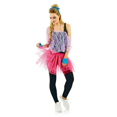 Image of Fun Shack Pink 80s Tutu Fancy Dress for Women, Ladies Costume, Neon Women One Size