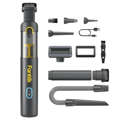 Image of Fanttik Slim V8 Apex Car Vacuum, 19000PA High Power, 4 in 1 Portable Mini 2.5H Type C Fast Charge, Up to 40 Mins Runtime, RobustClean™ Handheld Vacuum for Car, Home, Keyboard Cleaning, Grey