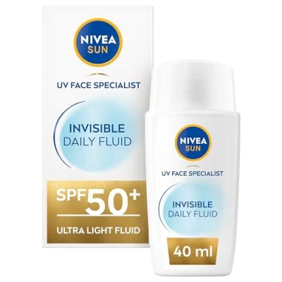 Image of NIVEA SUN UV Face Invisible Daily Fluid SPF50+ (40ml), Sunscreen with Niacinamide, 8H Matte Effect SPF50 Moisturiser, On All Skin Tones