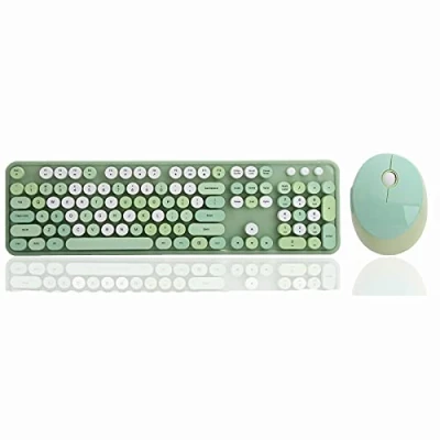 Image of Wireless 2.4 GHZ Cute Keyboard and Mouse Combo,Retro Circular Keycaps,Three Level Smart Sleep,10M Remote Reception,Full Size Set for Windows Xp/Win 7/Win 8/Win 10