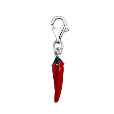 Image of Quiges Red and Green Enamel 3D Chili Pepper Clip On Charm Pendant Silver Plated Women&#039;s Jewellery