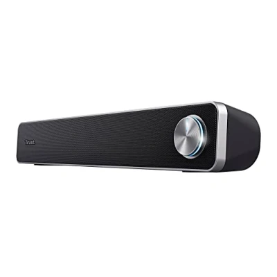 Image of Trust Arys PC Soundbar, Speaker for Computer and Laptop, 12 W, USB Sound System, Metal Grill, Illuminated Volume Control, Bar PC, Mac Black
