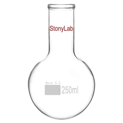 Image of StonyLab Glass 250ml Long Neck Round Bottom Flask, Borosilicate Heavy Wall Boiling Flask RBF with