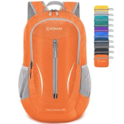 Image of ZOMAKE Ultra Lightweight Foldable Backpack Packable Rucksack 25L Small Backpacks Travel Daypack Water Resistant For Men Women Outdoor Hiking Walking (Orange)