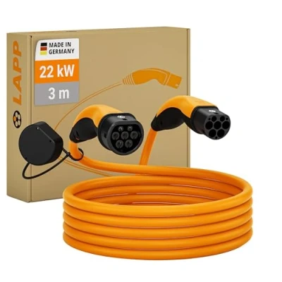 Image of LAPP Mobility EV Charger 22 kW Type 2/32 A / 3 phase/Charging Cable for Electric Vehicle Charger, Smooth Surface Metres/orange