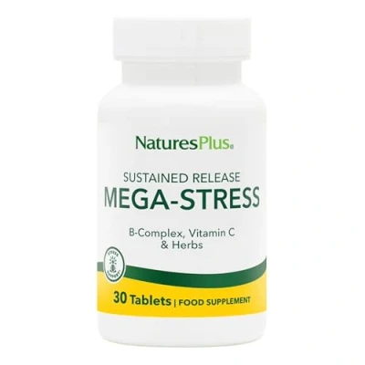 Image of NaturesPlus Mega Stress B Complex Supplement with Vitamin C, Magnesium, Biotin, Zinc Energy and Support Vegetarian, Gluten Free 30 Tablets