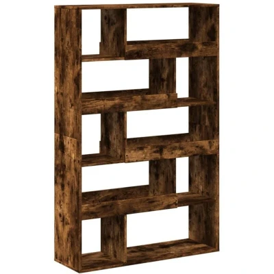 Image of vidaXL Bookcase Smoked Oak Engineered Wood, 13 Compartments, 100x33x156.5 cm, Modern Freestanding Living Room Organizer