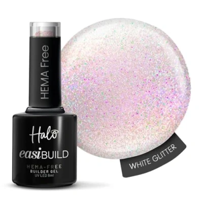Image of Halo Easibuild Builder Gel 8ml White Glitter. UV/LED For Nails, Natural Growth &amp; Nail Strengthener. Glitter Hema Free Art Professional Manicure Repair