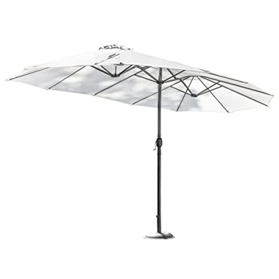 Image of Harrier 4.6m Double Sided Parasols Garden with Optional Parasol Cover &amp; Base Weights White, Black or Grey Large (Parasol + 20kg Round Base, White)