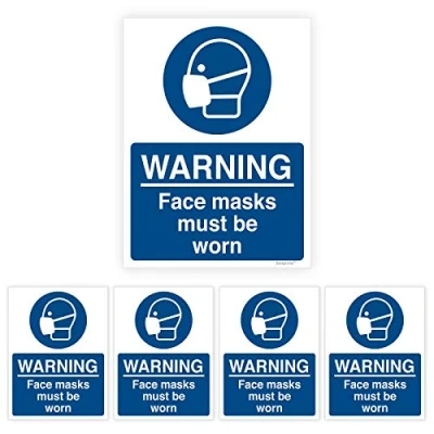 Image of Pack of 5 Face Mask Stickers Self adhesive Waterproof Vinyl Wear A Sign 150mmx200mm V1108