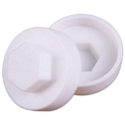 Image of 50x White Hex TEK Roofing Cover Caps for 16mm Washer/Coverage &amp; 8mm Recess