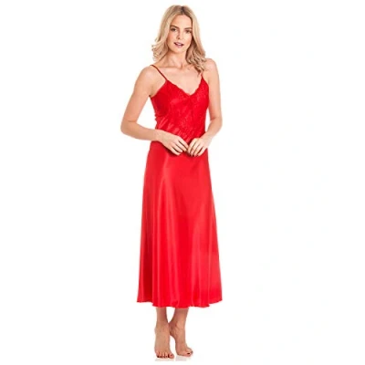 Image of Undercover Womens Satin &amp; Deep Lace Long Chemise Nightdress N50 Red OS
