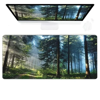 Image of Desk Mat,Forest Extended Gaming Mouse Pad for Office Work &amp; Game,Computer Keyboard Mat Non Slip Rubber Base Large Mousepad with Stitched Edges, 31.5x15.7inch