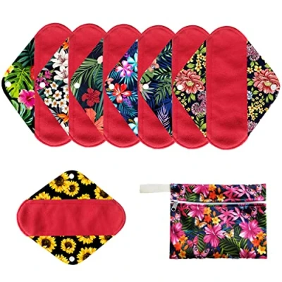 Image of 7pcs Set Menstrual Pads Including 1pc Mini Wet Bag +6pcs Reusable Washable Stay Dry Cloth Pads/Women Sanitary Pads/Mama Panty Liners