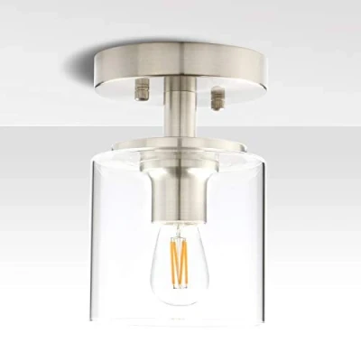 Image of Yosoan Industrial Glass Ceiling Lights, Edison Pendant Light Fitting, Flush Fixture, E27 Srew (Brushed)