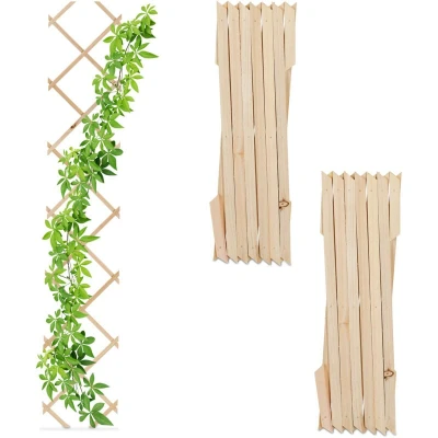 Image of Relaxdays Extendable Trellis, Set of 3, 180 x 30 cm, Wood, Wall Mounted, Climbing Support, for Plants &amp; Flowers, Natural