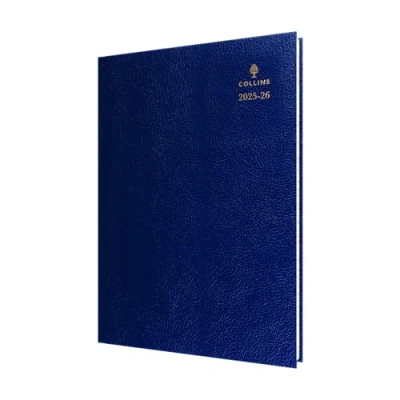Image of Collins &#039;Desk&#039; 12 Month Mid/Academic Year Planner, August 2025 2026 Day to Page Appointments Diary, A4 Hard Cover, Blue