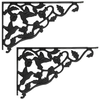 Image of Woodside Heavy Duty Black Cast Iron Decorative Wall Mounted Shelf Support Brackets, Pack of 2