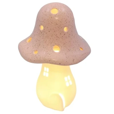 Image of Shudehill Giftware Mushroom Glow LED Light Up House Mini Lamp Ornament Grey, Sage or Pink (Pink)