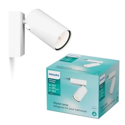 Image of Philips Idris 1 Head spot, GU10 lamp not Included, White, IP44, Water Resistant
