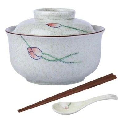 Image of Aegistus Ramen Bowl, Ceramic Bowl Set with Lid, 750 ml Soup Bowls, Pho, Japanese Vintage for Cereals, Soup, Asian Tableware, Microwave and Dishwasher Safe (Beige)