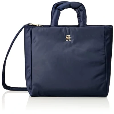 Image of Tommy Hilfiger Women TH Flow Tote Solid Bag with Zip, Blue (Space Blue), One Size