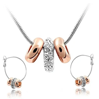 Image of Crystalline Azuria Women 18ct White and Rose Gold Plated Crystals Set Pendant Necklace 17.7 inches Hoop Earrings