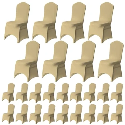 Image of Trimming Shop Spandex Champagne Chair Cover Stretch Fabric Removable Washable Protective Slipcovers for Weddings Banquets Ceremony Hotel Dining Parties Décor, 100pcs