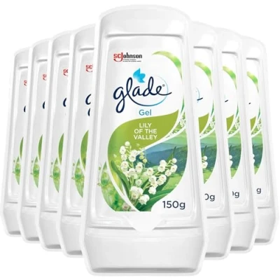 Image of Glade Solid Gel Air Freshener, Odour Eliminator for Home &amp; Bathroom, Lily of the Valley, Pack 8 (8 x 150g)