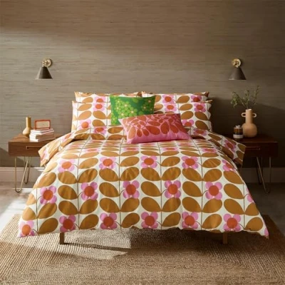 Image of Orla Kiely Bedding Stem Bloom Saffron 100% Cotton Duvet Cover Set (Standard Pillowcase Pair: 50cm x 75cm)