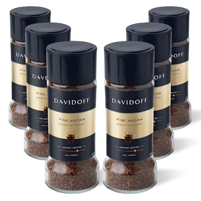Image of Davidoff Fine Aroma Instant Coffee 6 Pack 7/12 Intensity 100% Arabica, Premium Medium Roast, Smooth &amp; Aromatic with Elegant Acidity x 100g Jars