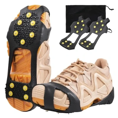 Image of JSHANMEI Ice Snow Grips Traction Cleats, 10 Steel Studs, Black Medium