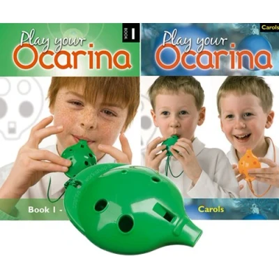 Image of Plastic OCARINA, Green 4 hole, with Play your Ocarina BOOK 1 and CAROLS