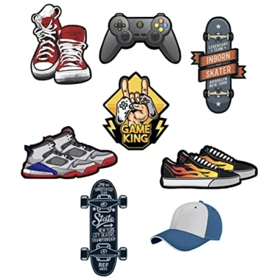 Image of 8 Pieces Screen Printed Iron On Clothes Patches for Repair and Decorate Trousers Jackets Sweaters Backpacks (Game King)