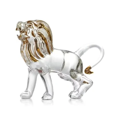 Image of Crystal Glass Lion Figurine, Desktop Ornament Exquisite Home Decoration for Office, Living Room