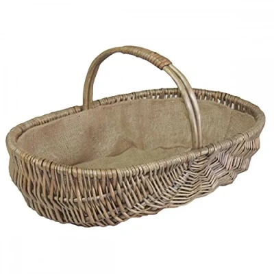 Image of Red Hamper G034/2 Wicker Medium Shallow Antique Wash Lined Garden Trugs