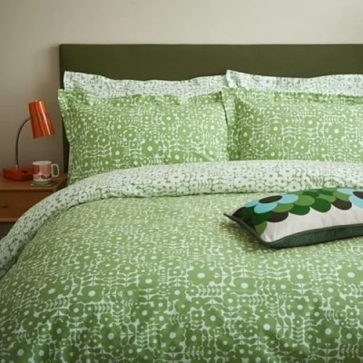Image of Orla Kiely Bedding Criss Cross Stem Basil Green 100% Cotton Duvet Cover Set (Oxford Pillowcase Pair: 50cm x 75cm)