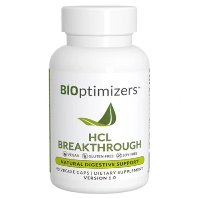 Image of BiOptimizers HCL Breakthrough Betaine Hydrochloride Enzymes Supplement Assists with Protein Breakdown &amp; Absorption Helps Gas and Heartburn Relief 90 Pepsin Free Capsules
