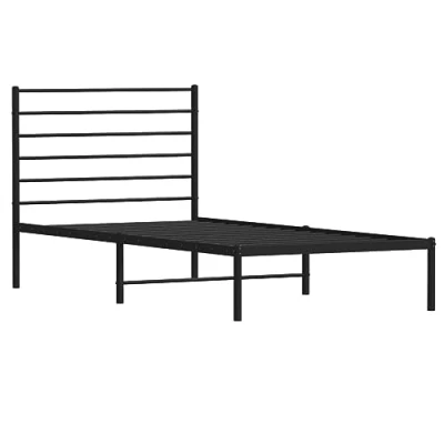 Image of vidaXL Steel Single Bed Frame with Headboard in Black Robust Metal Construction, Easy Assembly, Additional Under Storage, Suitable for 90x200 cm Mattress.