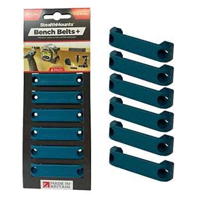 Image of StealthMounts Bench Belt Plus Universal Tool Holder + Set Perfect Hanger Storage Dock for Power Tools, Tape Measures and Clips (Blue)