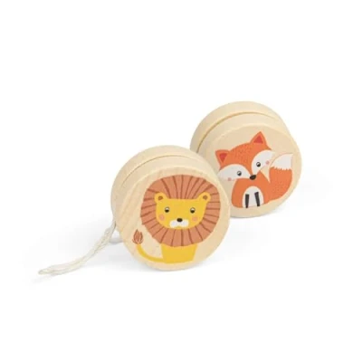 Image of Bigjigs Toys Wildlife Yo Yos (Fox &amp; Lion) 2pcs Wooden Animal Set, Retro Pocket Money Gifts For Girls Boys, Kids Party Bag Fillers, Age 3 Years Old +