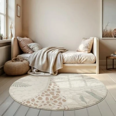 Image of the carpet Jungle Kids Children&#039;s Bedroom Rug, 3D Effect, Easy Care, Heavy Duty, Giraffe, 120 cm Round